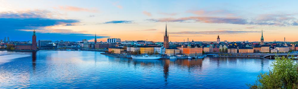 Sunset view over Gamla Stan from Monteliusvagen in Stockholm, Sweden