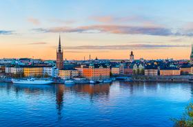 Sunset view over Gamla Stan from Monteliusvagen in Stockholm, Sweden