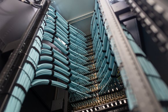 Organized Fiber Optic Cables in Network Rack