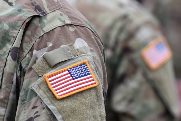 USA patch flag on the US military uniform