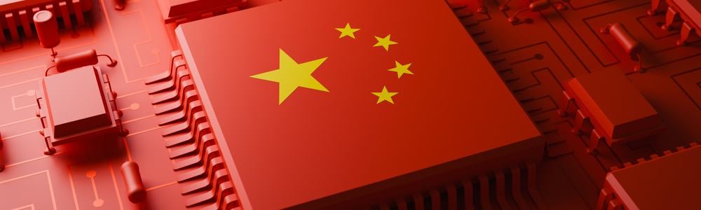 Render of China's flag on a chip