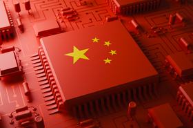 Render of China's flag on a chip