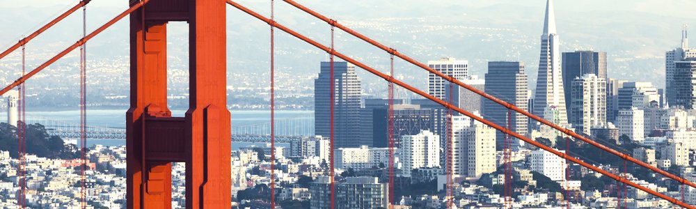 San Francisco skyline with the Golden Gate bridge in the foreground