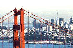 San Francisco skyline with the Golden Gate bridge in the foreground