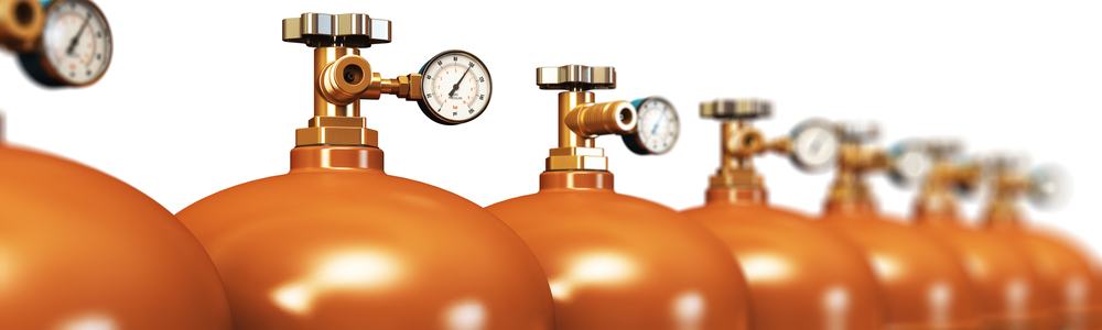 Row of liquefied helium industrial gas containers