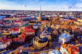 Aerial view of Helsinki skyline