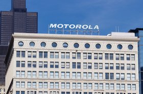 Motorola Solutions logo atop the Railway Exchange Building