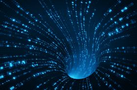 Blue sci-fi tunnel, data transfer concept