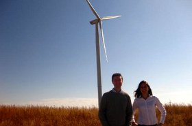 Nick Coons and Steffi Russell-Egbert, of GoogleÔÇÖs investment team, at the Rippey wind-power project