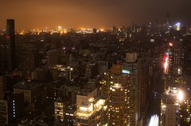 Large chunks of Manhattan were in darkness thanks to Hurricane Sandy