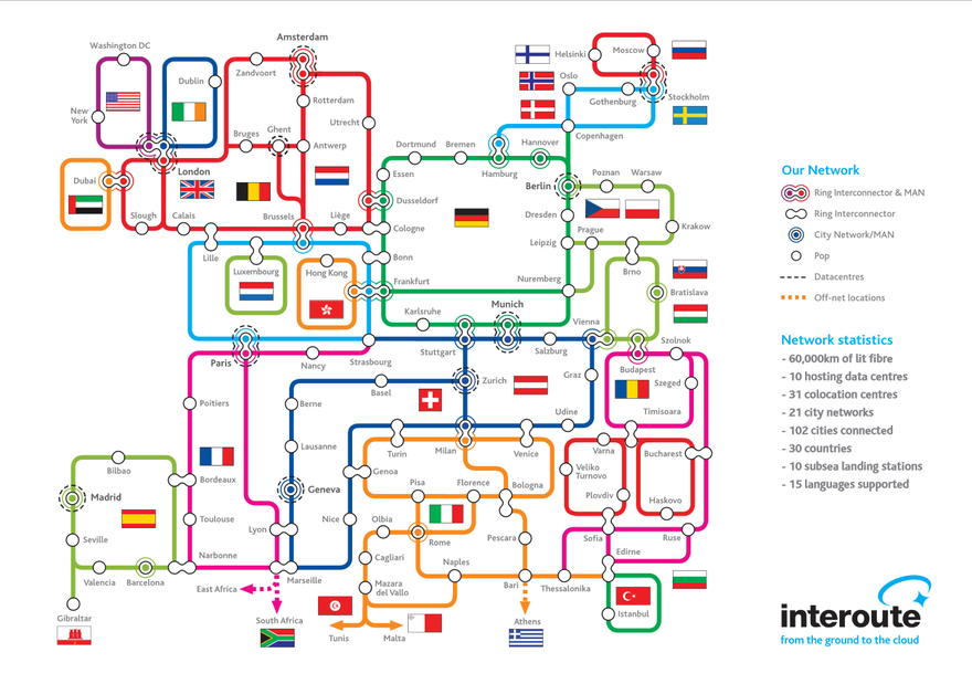 Interoute network as a train map