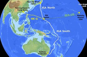 Route map for the Japan-Guam-Australia Cable System (JGA)