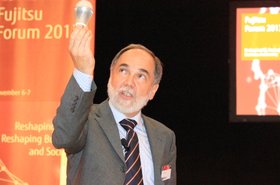 Fujitsu CTO Joseph Reger at the Fujitsu Forum in Munich ÔÇô learn more about the significance of the light bulb later this week
