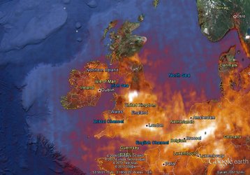 Satellite view of NO2 pollution in N Europe