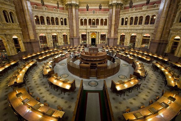 The US Library of Congress' main reading room, Thomas Jefferson Building