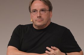 Linus Torvalds speaking at the LinuxCon Europe 2014 in Düsseldorf