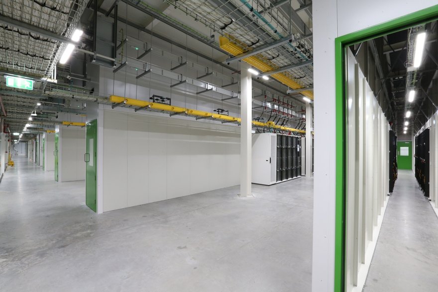 Hot and cold aisle at Microsoft's Dublin data center. It looks familiar, but Microsoft says it is shifting the resiliency from the physical to the logical...
