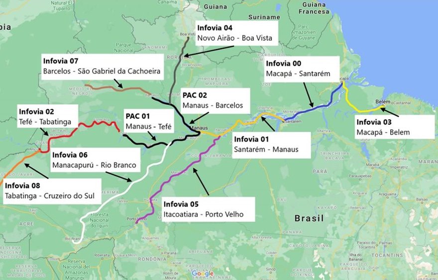 Mapa das infovias de banda larga na Amazônia – Imagem: MCTI