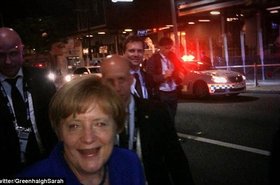 Merkel goes walkabout in Brisbane's Brewski Bar (Twitter @greenhaighsarah)