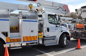 Trucks of National Grid (manager of LIPAÔÇÖs transmission system) parked in Bethpage, New York. Image courtesy of LIPA