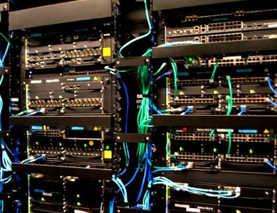 Networking gear in a Brocade data center at the company's headquarters in San Jose, California.
