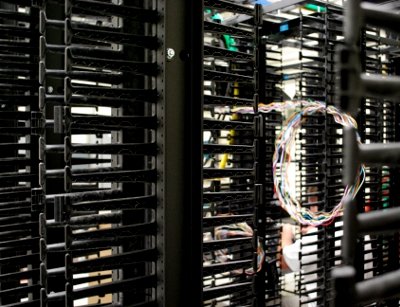 A networking room at a data center