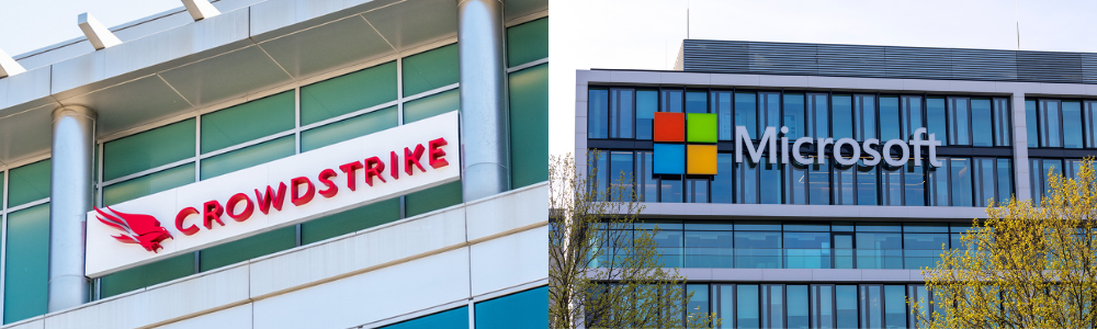 Crowdstrike and Microsoft logos affixed to respective company offices