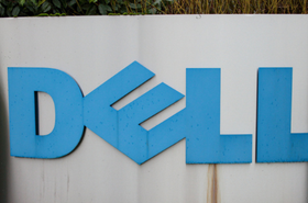 Dell sign at the entrance of their registered company address in Bracknell, England.