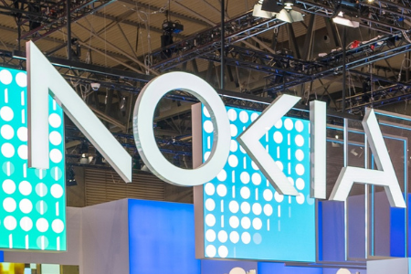 Nokia logo on display at Mobile World Congress 2025