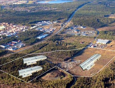 Concept of what was to be FacebookÔÇÖs three-data-center campus in Osterund, Sweden. Building images superimposed digitally. Image courtesy of Invest Sweden