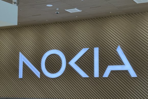 Nokia logo on display at its Oulu campus