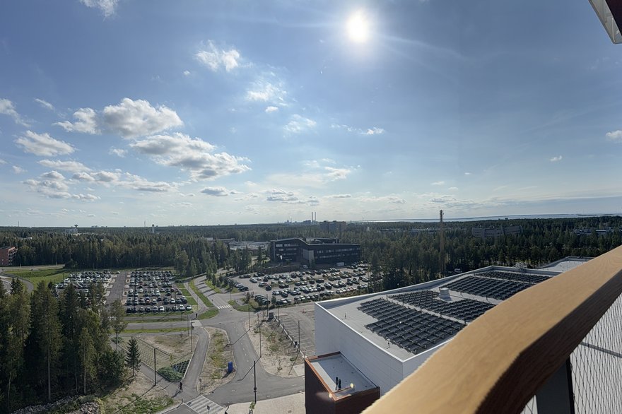 Panoramic view from the Oulu campus's viewing balcony