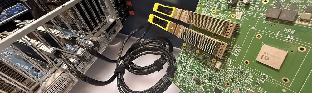 Astera Labs Taurus on display connecting to an AMD server