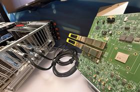 Astera Labs Taurus on display connecting to an AMD server