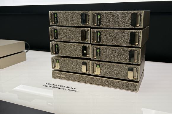 8 Nvidia DGX Sparks interconnected atop a prototype switch