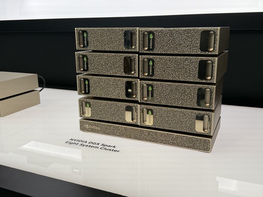 8 Nvidia DGX Sparks interconnected atop a prototype switch