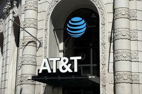 AT&T's logo on a storefront in San Francisco, California