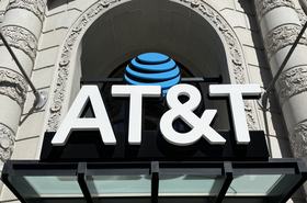 AT&T's logo on a storefront in San Francisco