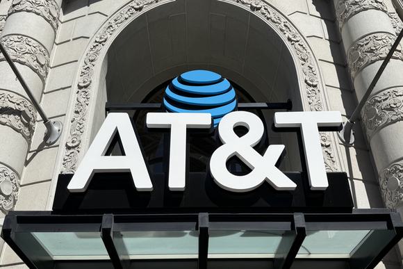 AT&T's logo on a storefront in San Francisco