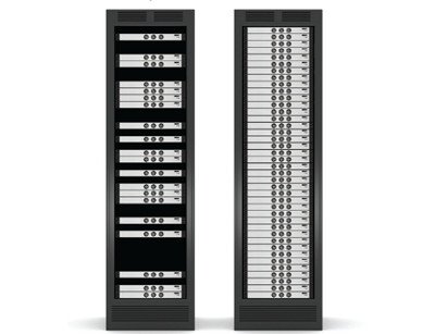 Power AssureÔÇÖs graphic representing a server rack before and after it had undergone a PAR4 assessment