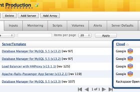 Fragment of the RightScale dashboard with Google Compute Engine and Rackspace cloud instances