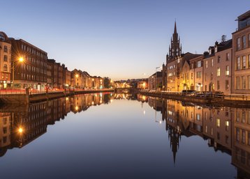 The River Lee in Cork City, Ireland at Night