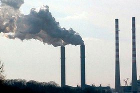 Smokestacks at a power plant