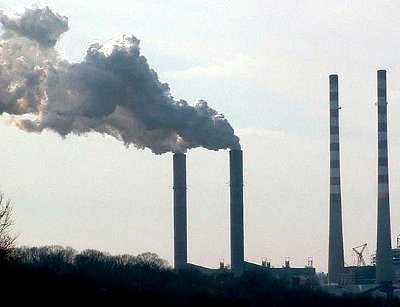 Smokestacks at a power plant