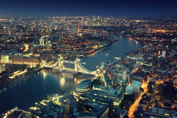 Aerial view of London at night