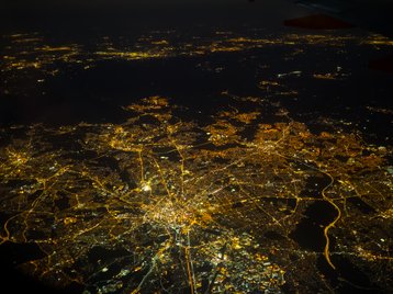 Aerial view of Manchester at night