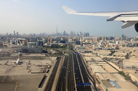 Aerial view of Dubai Airport and Ddowntown Dubai