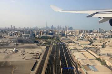 Aerial view of Dubai Airport and Ddowntown Dubai