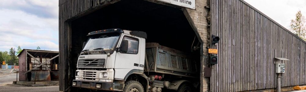 Truck and access to the Pyhäsalmi mine in Pyhäjärvi, Finland