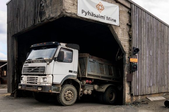 Truck and access to the Pyhäsalmi mine in Pyhäjärvi, Finland